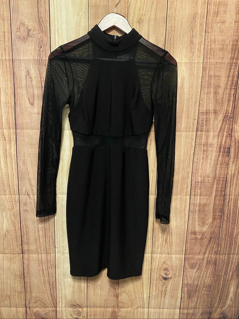 Betsy & Adam size 4 black sheer mesh dress sexy long sleeve sexy formal dance